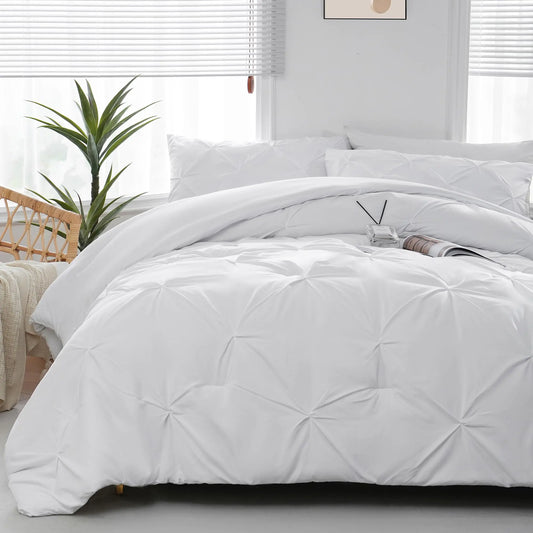 Luxe Cloud Pinch Pleat Comforter Set King (White, 3-Piece)