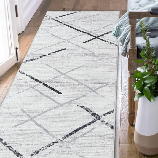 Modern Grid Geometric Washable Runner Rug