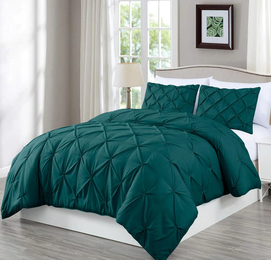 Velvet Mist Pinch Pleat Comforter Set Teal (Full, 3-Piece)